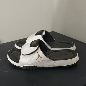 Jordan White and Gold Slide Sandals